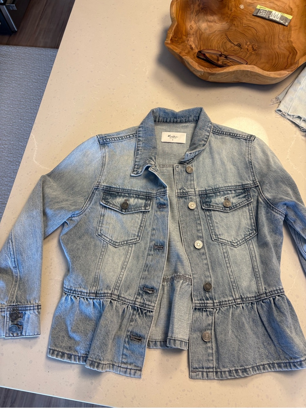 Kancan Medium Light Wash Denim Peplum Jacket